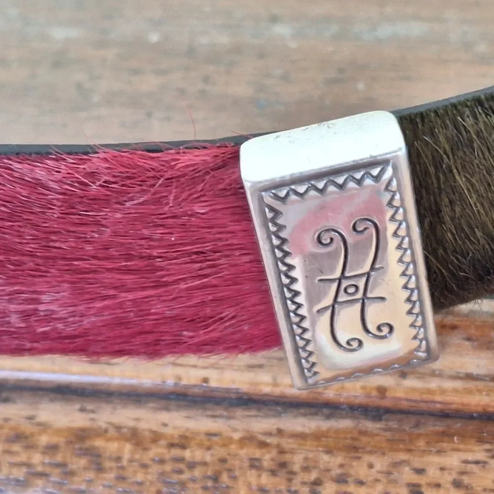 BRIGHTON Leather Calf Hair Multicolor Belt Size ML 32 Excellent Vintage Q4800